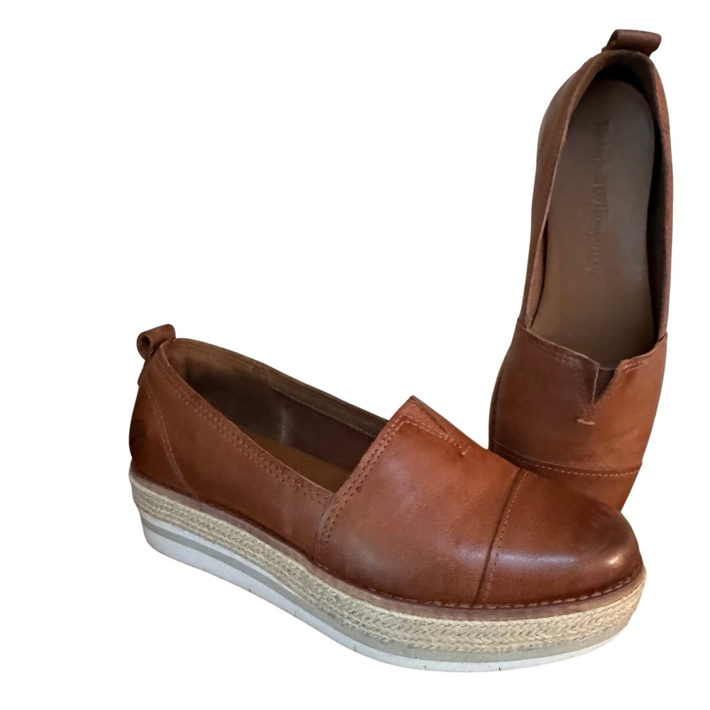Timberland Espadrille Platform Loafers Womens 8 Brown Leather Slip On